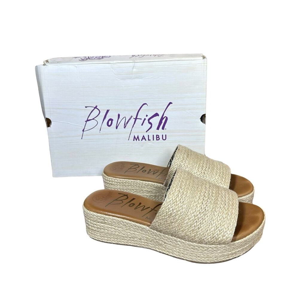 Blowfish Malibu Leigh Natural Jute Rope Platform Wedge Slide Sandals Womens Sz 7